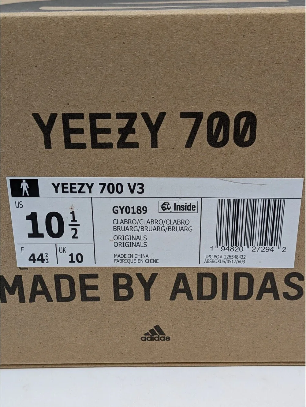 adidas Yeezy 700 V3 Clay Brown GY0189 Men's Size 10.5 OG Box Extra Laces